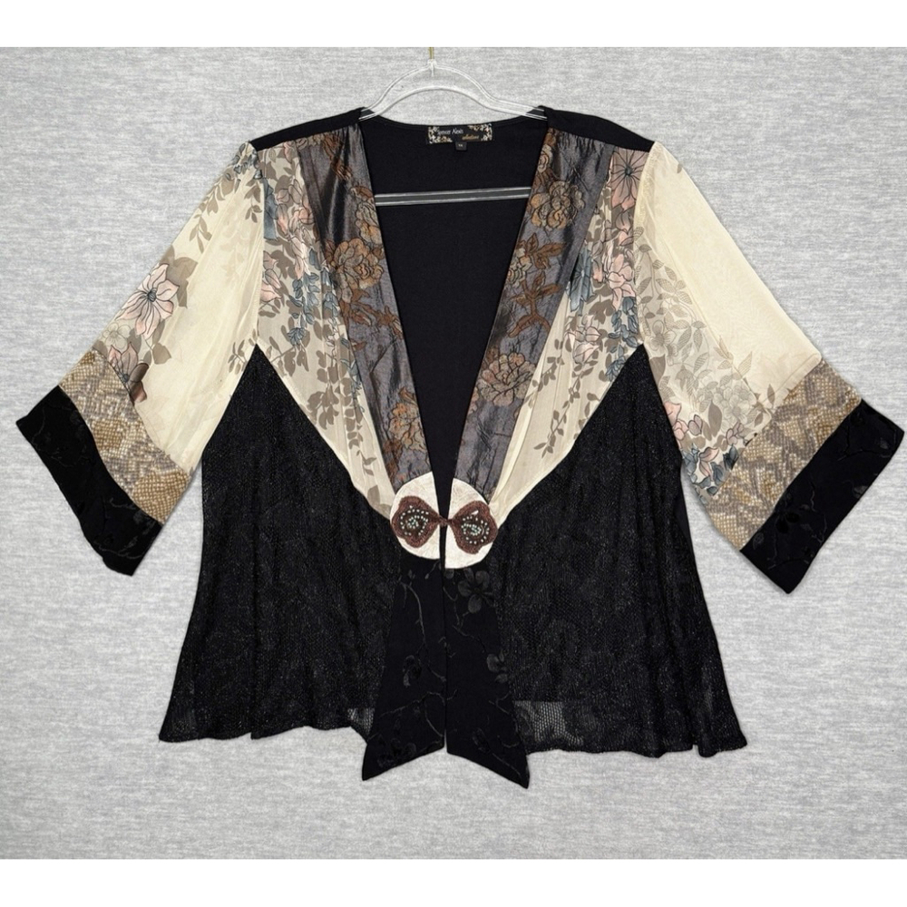 Spencer Alexis Silk Blend Kimono Top 1X Boho Whimsigoth Fairycore Sheer Floral